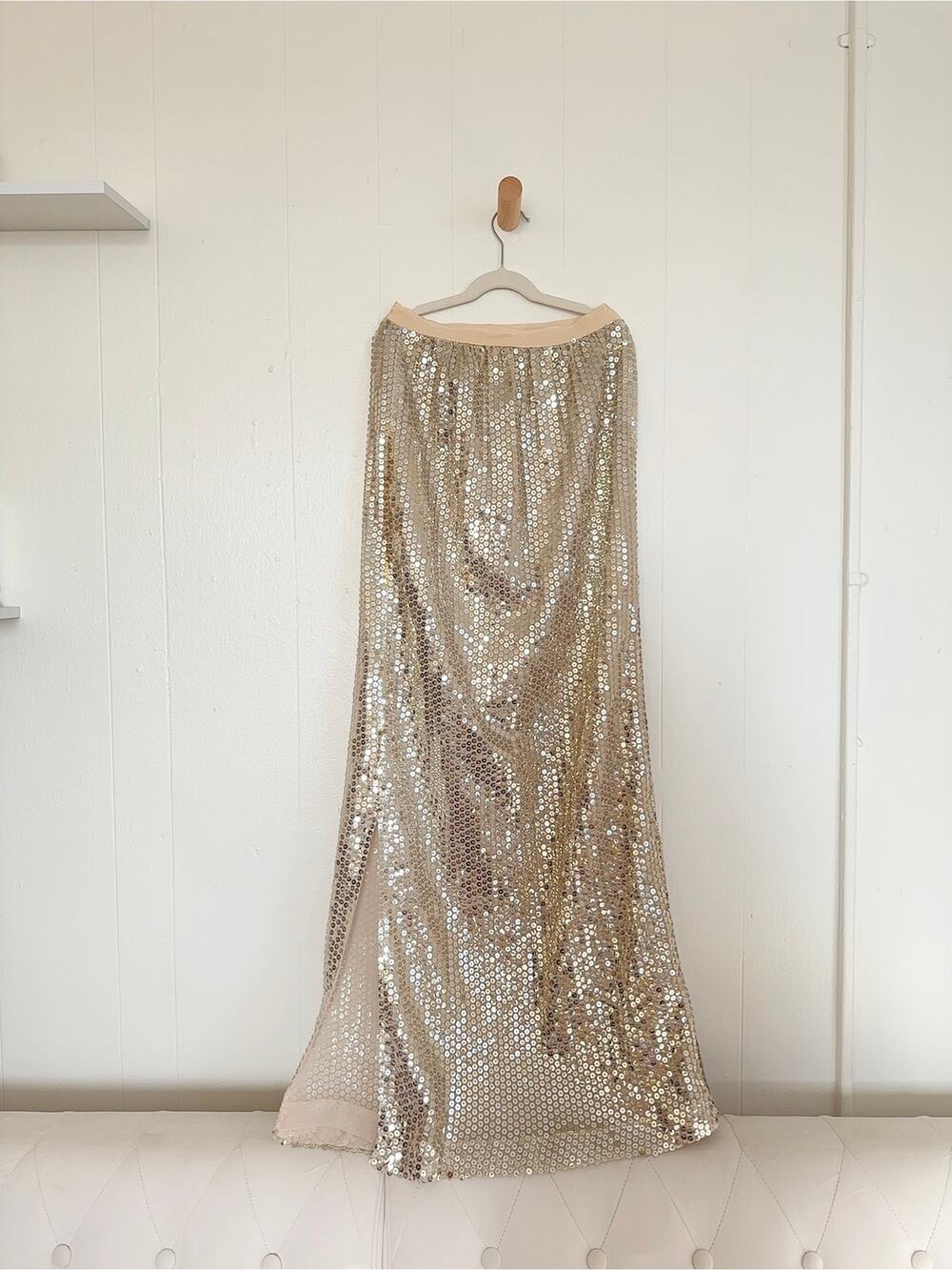 Archival Liquid Gold Sequin Maxi Skirt Circa 1970s/1980s Vintage Bespoke Atelier